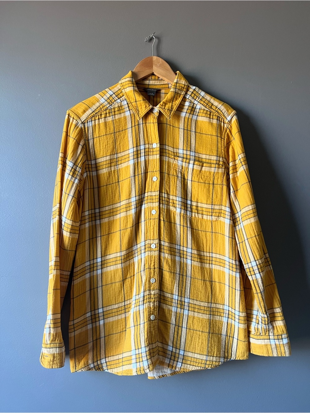 Eddie Bauer Women's Yellow Plaid Button-Up Shirt - German Tag - Cotton Lined
